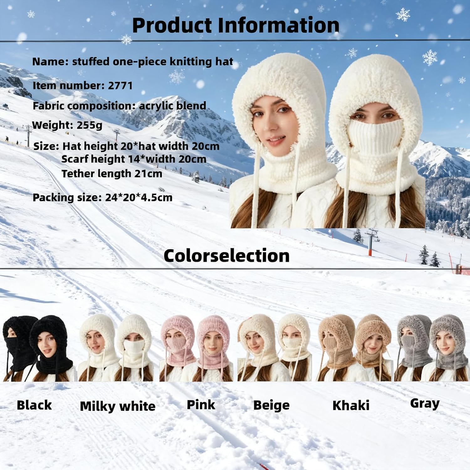 3 in 1 Beanie Hat with Scarf and Mask