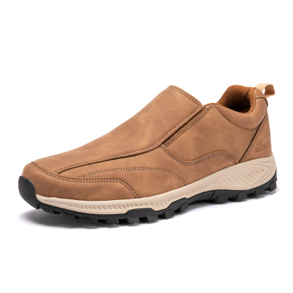 MEN'S COMFORTABLE GENUINE LEATHER SLIP-ON SNEAKERS WITH ARCH SUPPORT AND SHOCK ABSORPTION-caipcmall