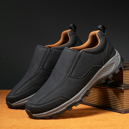 MEN'S COMFORTABLE GENUINE LEATHER SLIP-ON SNEAKERS WITH ARCH SUPPORT AND SHOCK ABSORPTION-caipcmall