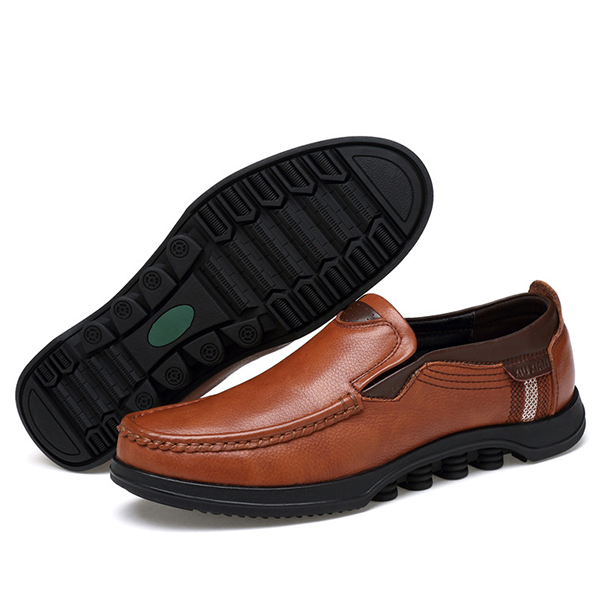 Mens Genuine Leather Non-Slip Soft Sole Casual Business Slip On Loafers