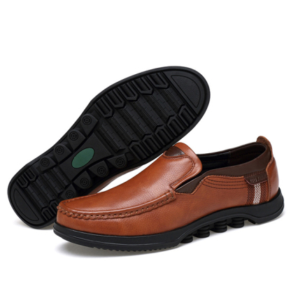 Mens Genuine Leather Non-Slip Soft Sole Casual Business Slip On Loafers