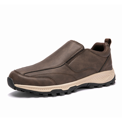 MEN'S COMFORTABLE GENUINE LEATHER SLIP-ON SNEAKERS WITH ARCH SUPPORT AND SHOCK ABSORPTION-caipcmall