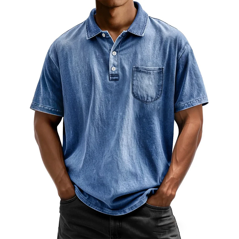 Men's cotton casual button-down lapel polo shirt