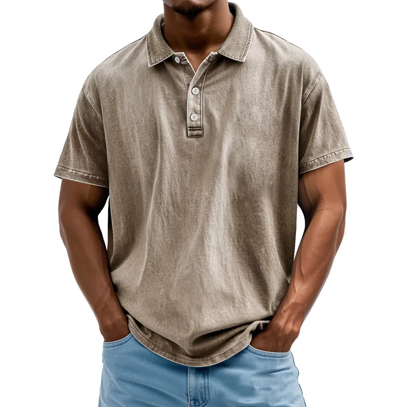 Men's casual lapel 100% cotton short sleeve