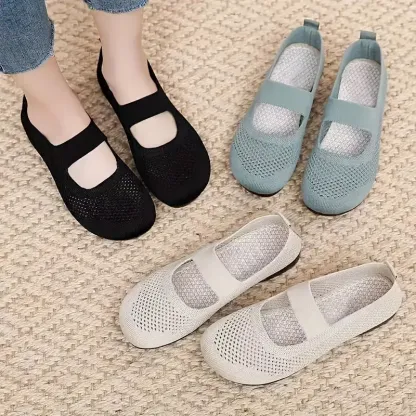 Women's Solid Color Mesh Flat Round Toe Shoes, Ankle Strap Lightweight Breathable Walking Shoes