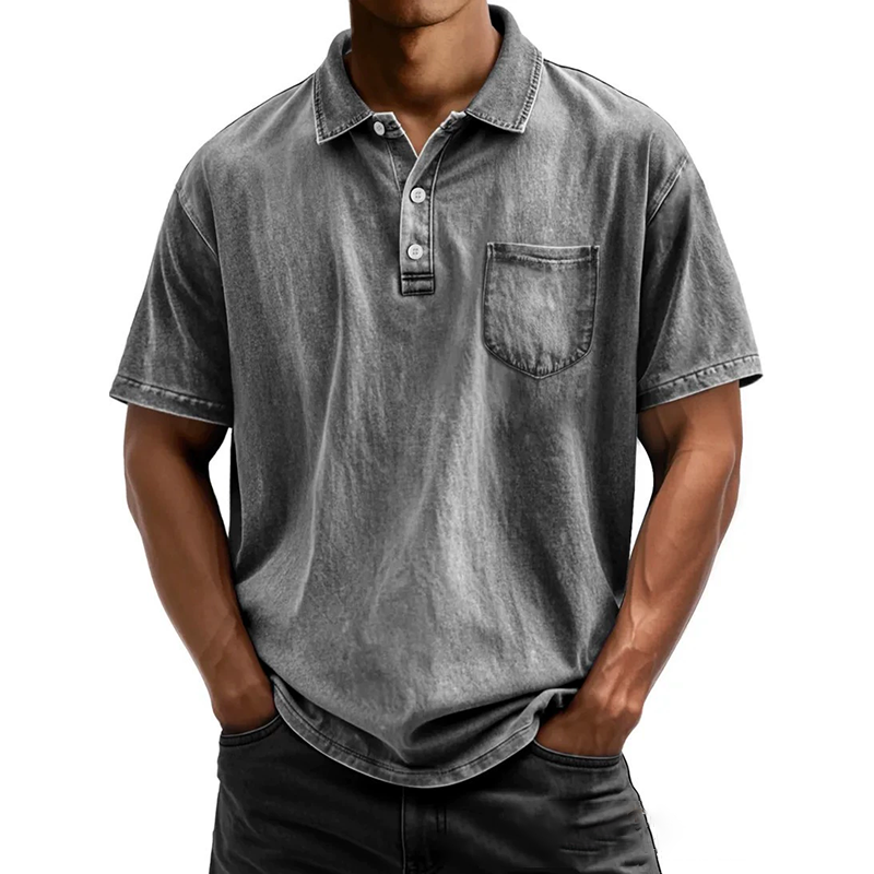Men's cotton casual button-down lapel polo shirt