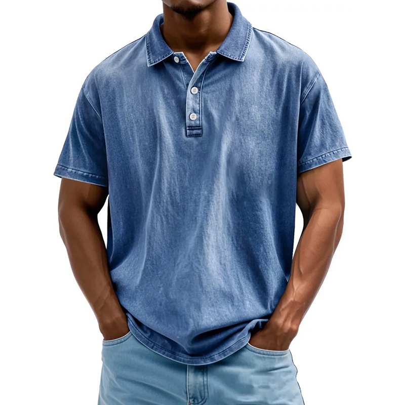 Men's casual lapel 100% cotton short sleeve