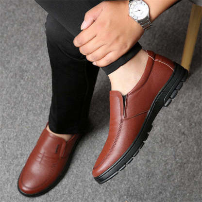 Mens Genuine Leather Soft Insole Casual Business Slip On Loafers-caipcmall