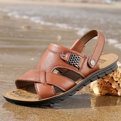 🔥Hot Sale🎁--50% OFF 🎉 Mens Casual Comfy Soft Sole Non-Slip Closed Toe Leather Sandals-caipcmall