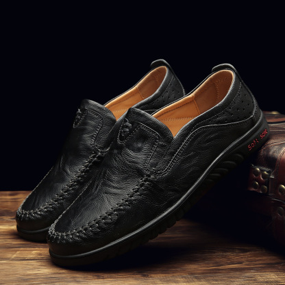 Mens Genuine Leather Soft Insole Casual Business Slip On Loafers-caipcmall
