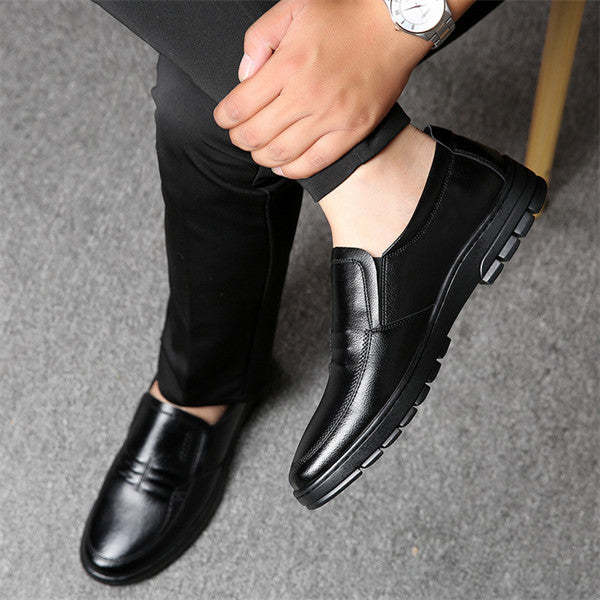 Mens Genuine Leather Soft Insole Casual Business Slip On Loafers-caipcmall