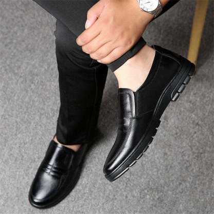 Mens Genuine Leather Soft Insole Casual Business Slip On Loafers-caipcmall