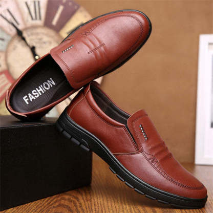 Mens Genuine Leather Soft Insole Casual Business Slip On Loafers-caipcmall