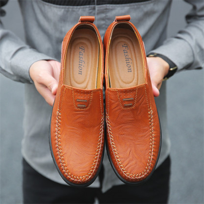 Mens Genuine Leather Soft Insole Casual Business Slip On Loafers-caipcmall