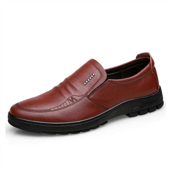 Mens Genuine Leather Soft Insole Casual Business Slip On Loafers-caipcmall