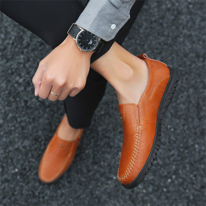 Mens Genuine Leather Soft Insole Casual Business Slip On Loafers-caipcmall