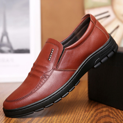 Mens Genuine Leather Soft Insole Casual Business Slip On Loafers-caipcmall