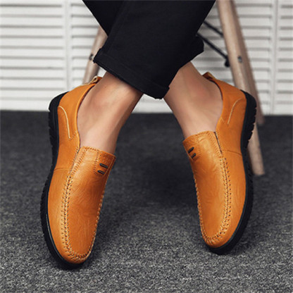 Mens Genuine Leather Soft Insole Casual Business Slip On Loafers-caipcmall