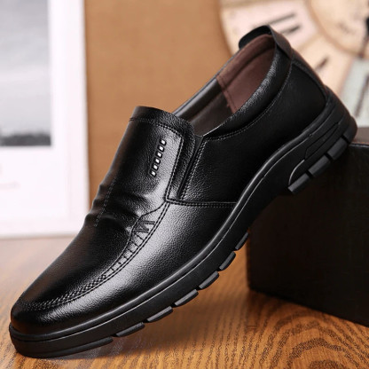 Mens Genuine Leather Soft Insole Casual Business Slip On Loafers-caipcmall