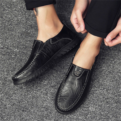 Mens Genuine Leather Soft Insole Casual Business Slip On Loafers-caipcmall