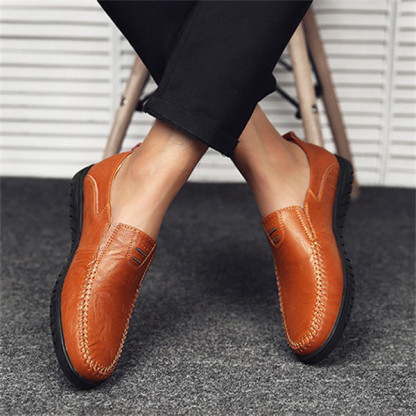 Mens Genuine Leather Soft Insole Casual Business Slip On Loafers-caipcmall