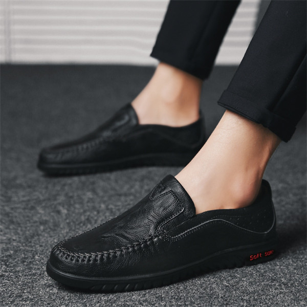 Mens Genuine Leather Soft Insole Casual Business Slip On Loafers-caipcmall