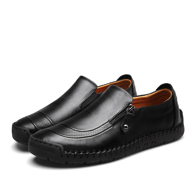Mens Waterproof Handmade Side Zipper Casual Comfy Leather Slip On Loafers-caipcmall