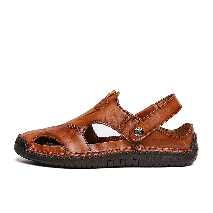 🔥On This Week Sale 70% OFF🔥Mens Casual Comfy Leather Slip On Sandals, Comfy Orthopedic Walking Shoes-caipcmall