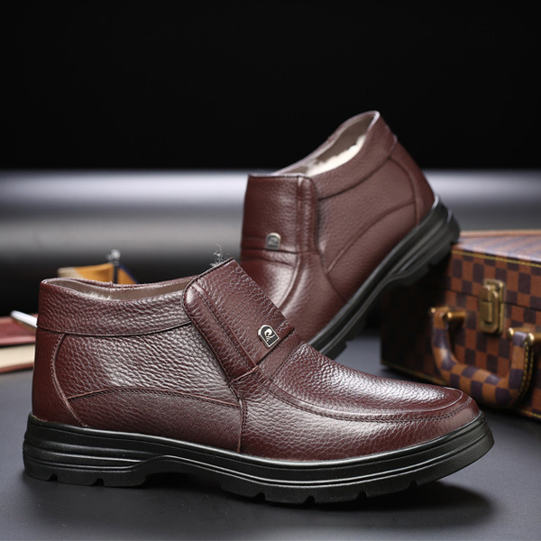 Men's Genuine Leather Comfort Shoes Fleece Lined Classic Loafers Winter Boots-caipcmall