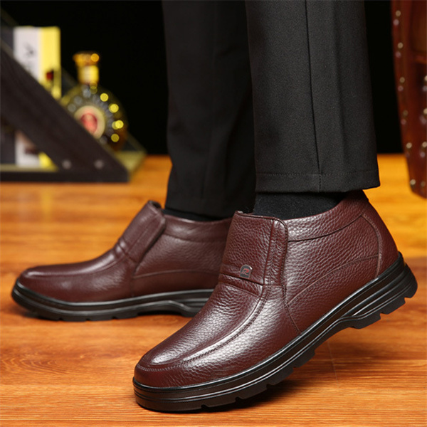 Men's Genuine Leather Comfort Shoes Fleece Lined Classic Loafers Winter Boots-caipcmall