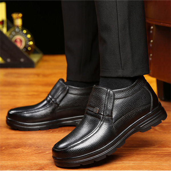 Men's Genuine Leather Comfort Shoes Fleece Lined Classic Loafers Winter Boots-caipcmall