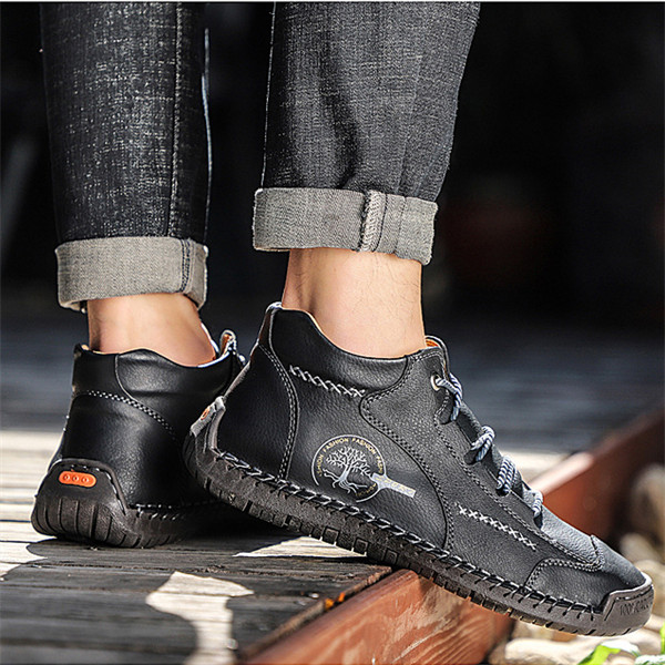 Men's Stylish Casual Comfy Soft Sole waterproof non-slip Leather Ankle Boots-caipcmall