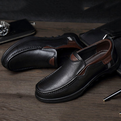 Mens Genuine Leather Non-Slip Soft Sole Casual Business Slip On Loafers