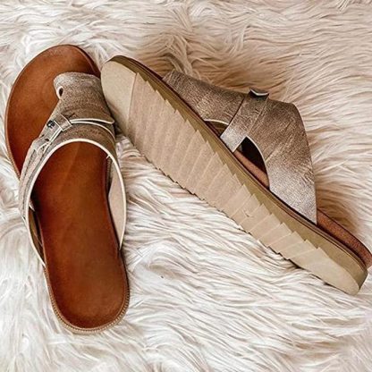 Genuine Leather Summer Ladies Orthopedic Casual Toe Separation Slippers With Arch Support