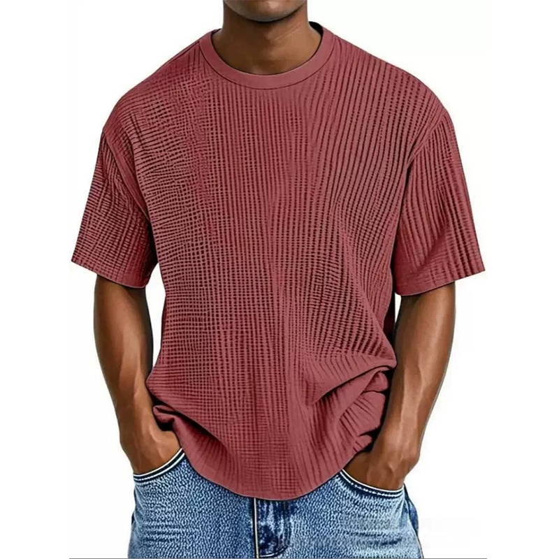 Men's casual solid color comfortable waffle cotton short sleeves