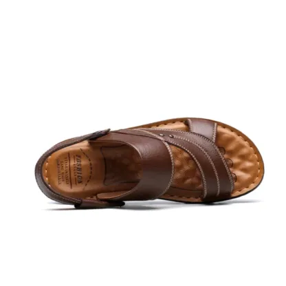 Men's Summer Genuine Leather Sandals Comfortable Slip-on Beach Shoes-caipcmall