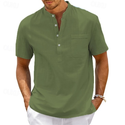 MARCO LUCA | Men's cotton and linen short-sleeved shirt