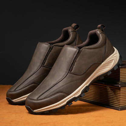 MEN'S COMFORTABLE GENUINE LEATHER SLIP-ON SNEAKERS WITH ARCH SUPPORT AND SHOCK ABSORPTION-caipcmall