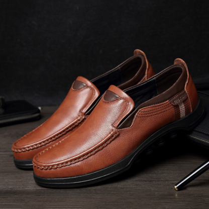 Mens Genuine Leather Non-Slip Soft Sole Casual Business Slip On Loafers