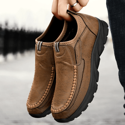 Mens Waterproof Soft Sole Sneakers Slip On Leather Loafers-caipcmall