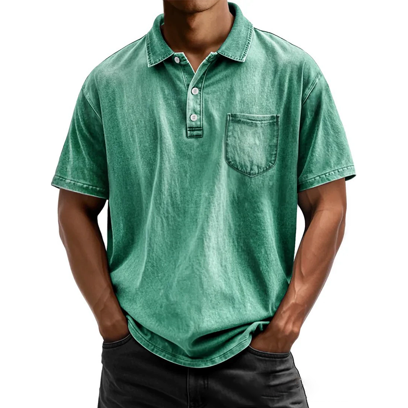 Men's cotton casual button-down lapel polo shirt