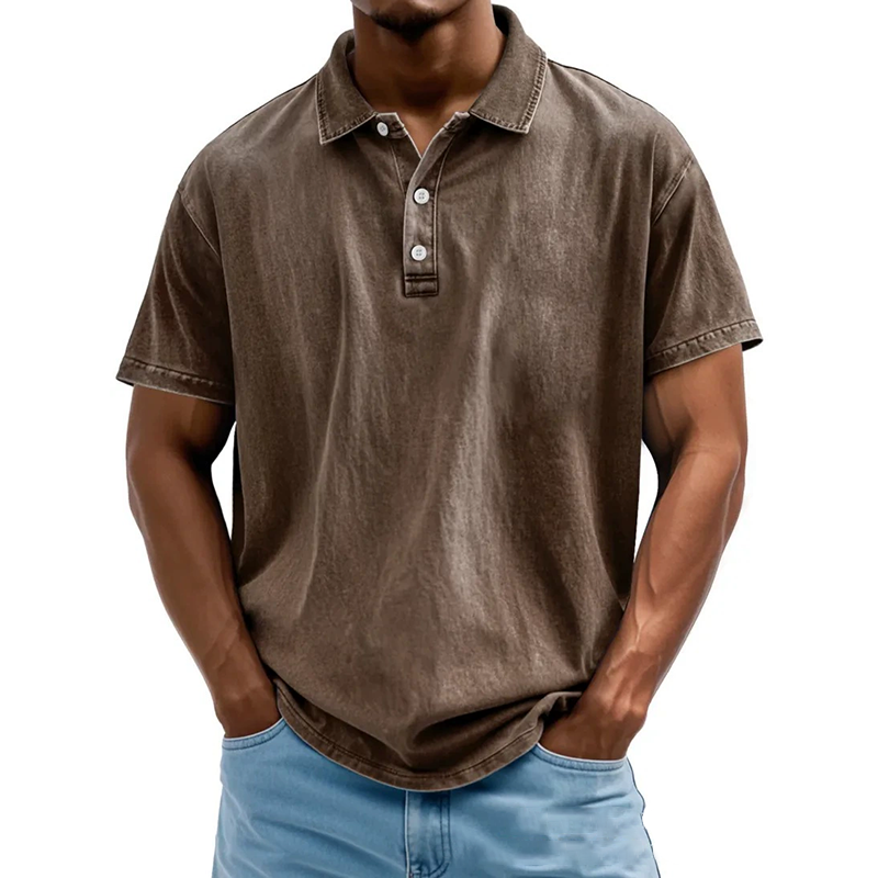 Men's casual lapel 100% cotton short sleeve