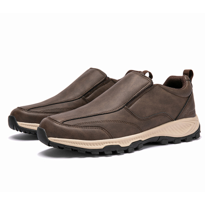 MEN'S COMFORTABLE GENUINE LEATHER SLIP-ON SNEAKERS WITH ARCH SUPPORT AND SHOCK ABSORPTION-caipcmall