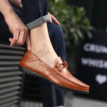 Genuine Leather Comfy Casual Business Slip On Loafer Moccasins Shoes-caipcmall