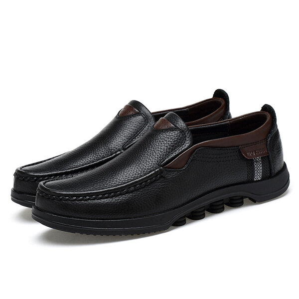 Mens Genuine Leather Non-Slip Soft Sole Casual Business Slip On Loafers