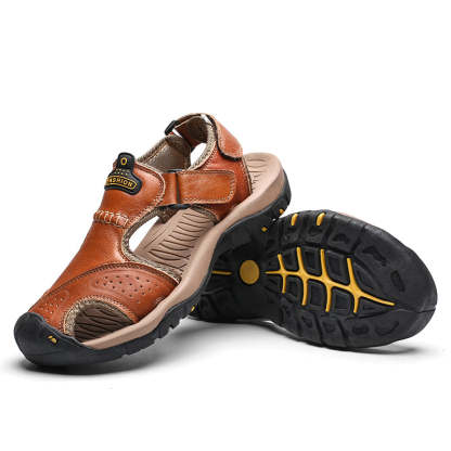 Men‘s Outdoor Casual Leather Beach Sandals-caipcmall