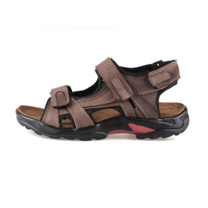 Men's first layer leather beach shoes open toe slip summer handmade large size sandals outdoor-caipcmall