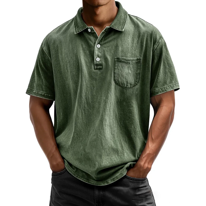 Men's cotton casual button-down lapel polo shirt