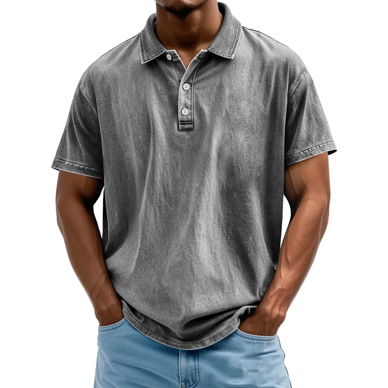 Men's casual lapel 100% cotton short sleeve