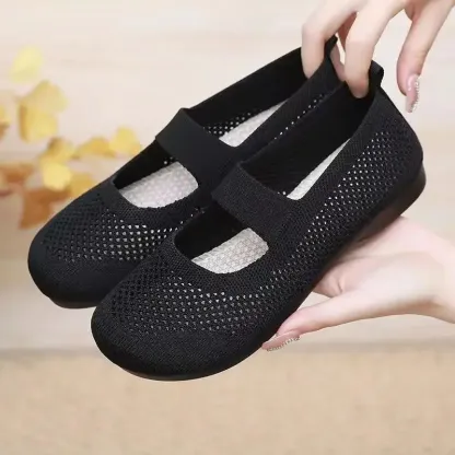 Women's Solid Color Mesh Flat Round Toe Shoes, Ankle Strap Lightweight Breathable Walking Shoes